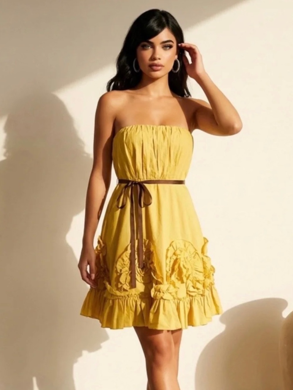 Ryu Strapless Yellow Ruffle Hem Sundress size Large